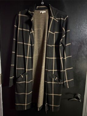 Maurices Black Windowpane Open-Front Cardigan